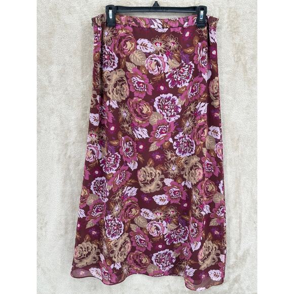 Jaclyn Smith Skirt Women 10 Purple Burgundy Maxi A-Line Floral Fairy Boho Office - Picture 2 of 4